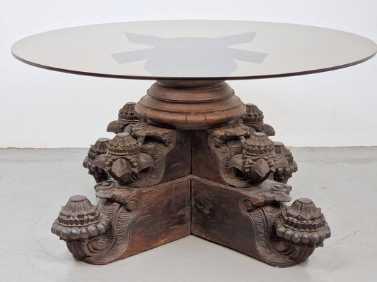 Anglo-Indian Hand-Carved Hardwood and Glass Coffee Table 1840, 1890s