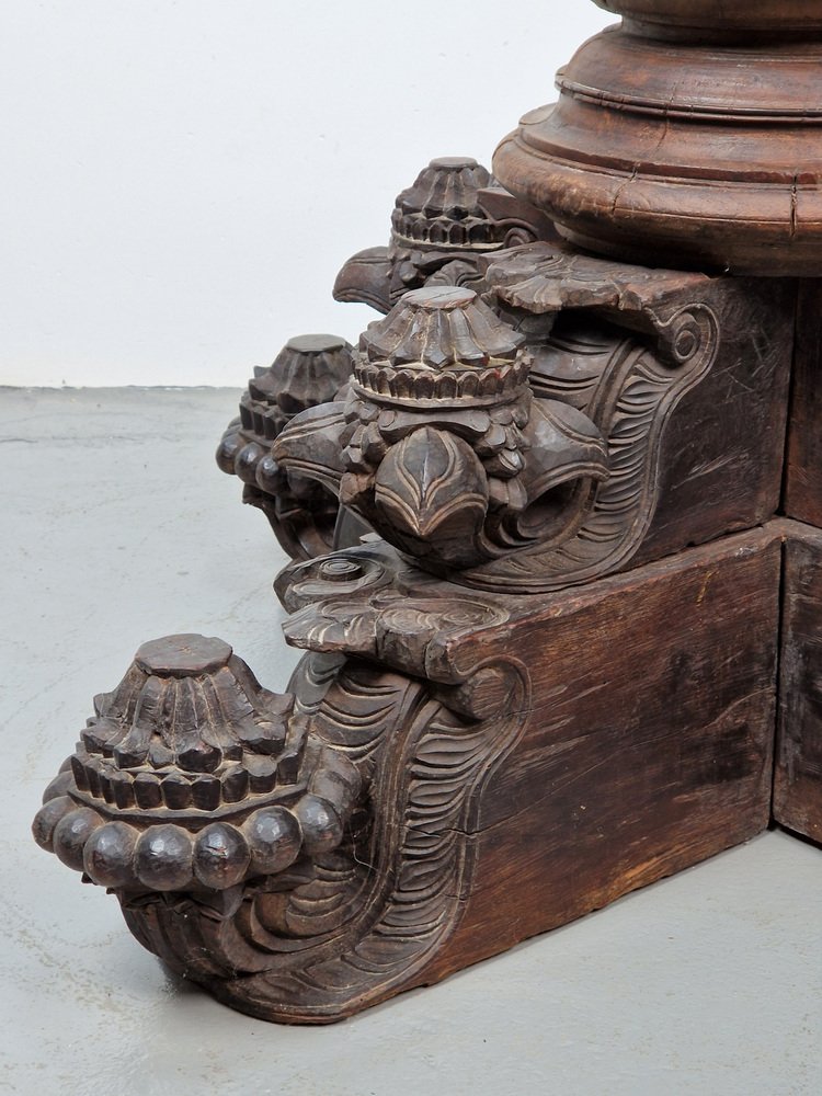 Anglo-Indian Hand-Carved Hardwood and Glass Coffee Table 1840, 1890s