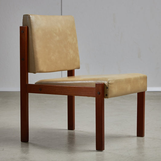 Angular Teak and Leather Chair with Copper Details, 1970s