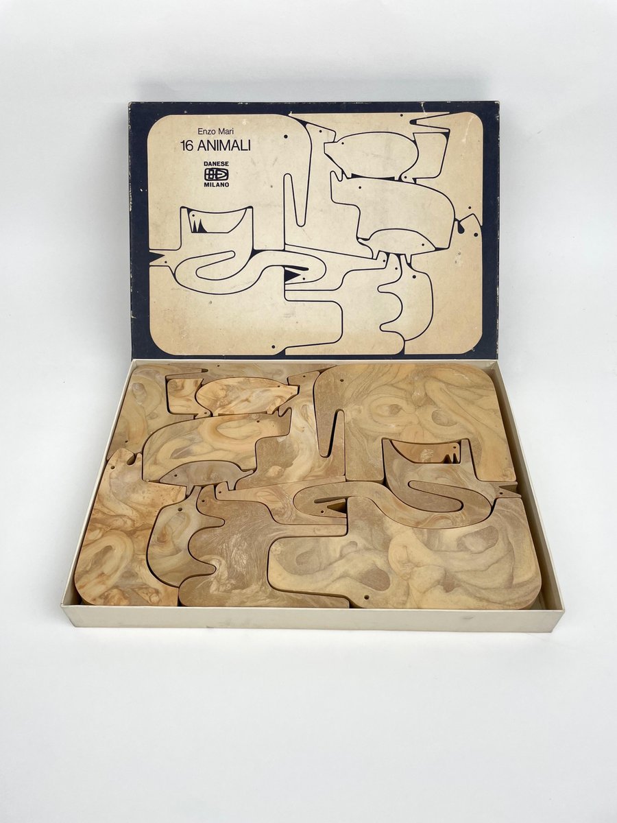 Animal Toy Puzzle by Enzo Mari for Danese Milan, Italy, 1972, Set of 16