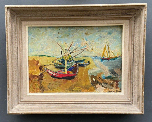 Anne Lévy, Boat Scene, Mid 20th Century, Oil on Panel, Framed