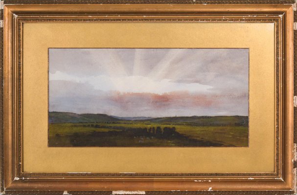 Anonymous, Pre-Raphaelite Landscape, 1890s, Watercolor, Framed-AOI-1106776