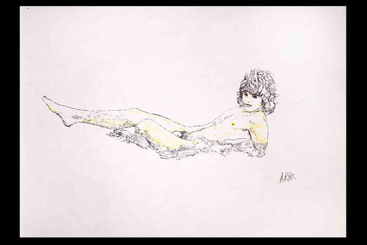 Anthony Roaland, Man Lying Down, Original Drawing, 1980