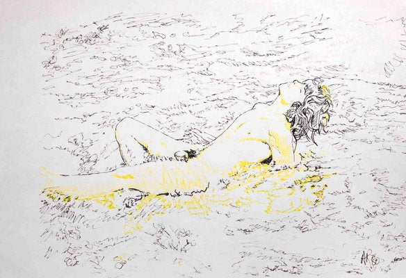 Anthony Roaland, Man Lying, Original Pen Drawing, 1980-ZCI-1380155