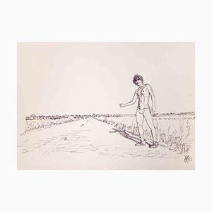 Anthony Roaland, Man on the Road, Original Pen Drawing, 1981-ZCI-1380163