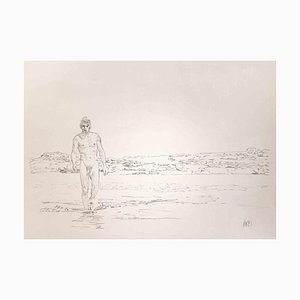 Anthony Roaland, Man Walking on the Beach, Original Pencil Drawing, 1981-ZCI-1380165