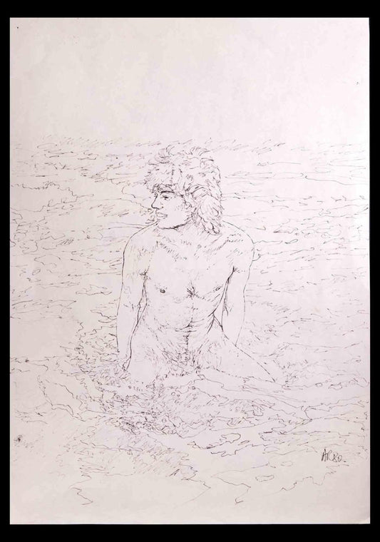 Anthony Roaland, The Boy at the Sea, Original Drawing, 1980