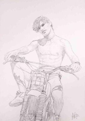 Anthony Roaland, The Boy on the Motorcycle, Original Drawing, 1982-ZCI-1338744