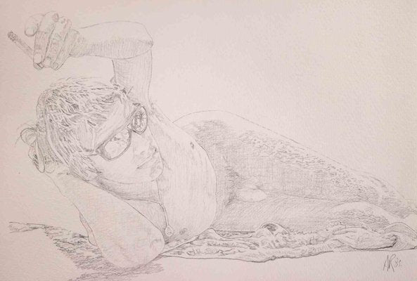 Anthony Roaland, Young Man with Glasses, Original Pencil Drawing, 1981-ZCI-1394367