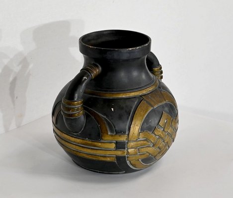 Anthracite and Golden Terracotta Vase, 1900s-RVK-1421322