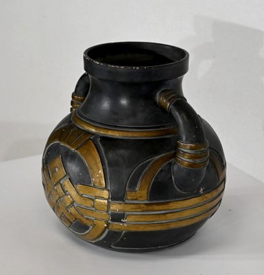 Anthracite and Golden Terracotta Vase, 1900s-RVK-1421322