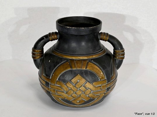 Anthracite and Golden Terracotta Vase, 1900s-RVK-1421322