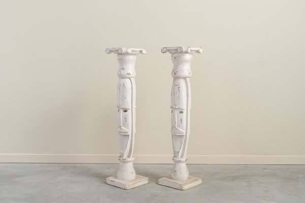 Anthropomorphic Brutalist Columns or Supports in White Patinated Wood. Spain, 1970s, Set of 2-UJE-2020676