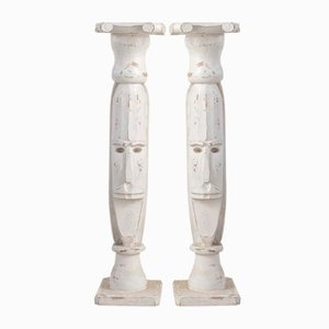 Anthropomorphic Brutalist Columns or Supports in White Patinated Wood. Spain, 1970s, Set of 2-UJE-2020676