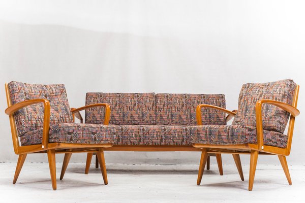 Antimott Easy Chairs & Daybed in Cherry by Walter Knoll / Wilhelm Knoll for Knoll Inc. / Knoll International, 1950s, Set of 3-ZZH-671251