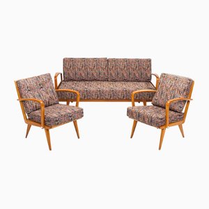 Antimott Easy Chairs & Daybed in Cherry by Walter Knoll / Wilhelm Knoll for Knoll Inc. / Knoll International, 1950s, Set of 3-ZZH-671251