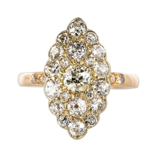 Antique 1.80 Carat Diamonds and 18 Karat Yellow White Gold Marquise Ring