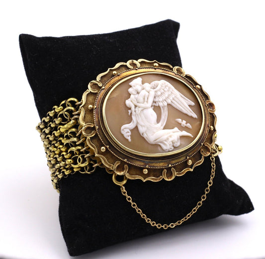 Antique 18k Gold Bracelet with Central Cameo, 6 Strands. Early 900s