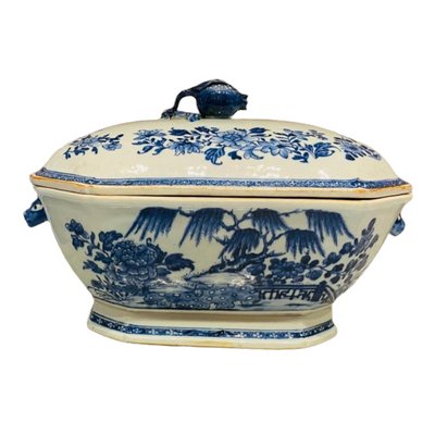 Antique 18th-Century Chinese Porcelain Soup Tureen, Cover & Stand, Set of 3-TCS-1364594