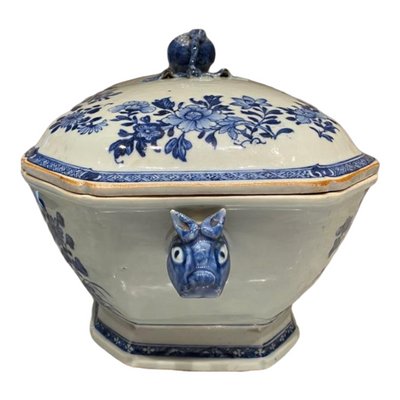 Antique 18th-Century Chinese Porcelain Soup Tureen, Cover & Stand, Set of 3-TCS-1364594