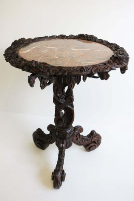 Antique 19th Century Black Forest Side / End Table in Carved Oak & Marble Top, 1870-WIP-2041264