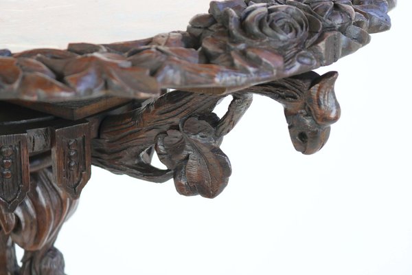 Antique 19th Century Black Forest Side / End Table in Carved Oak & Marble Top, 1870-WIP-2041264