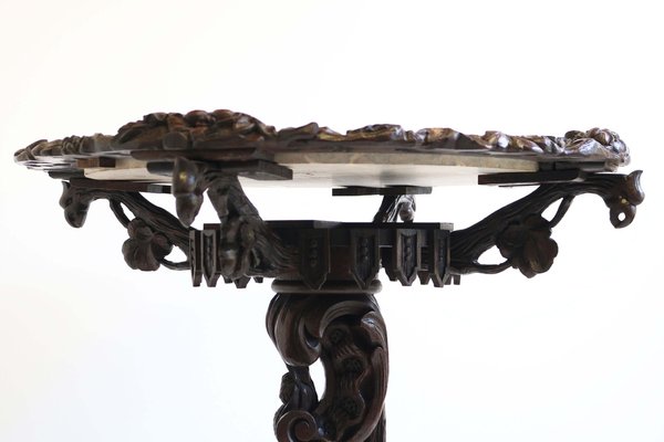 Antique 19th Century Black Forest Side / End Table in Carved Oak & Marble Top, 1870-WIP-2041264