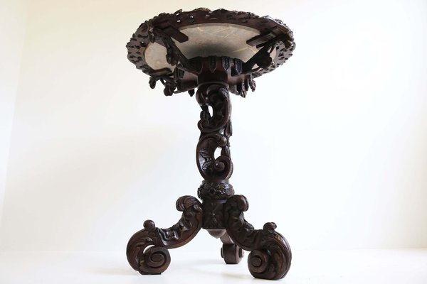 Antique 19th Century Black Forest Side / End Table in Carved Oak & Marble Top, 1870-WIP-2041264