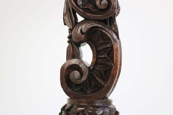 Antique 19th Century Black Forest Side / End Table in Carved Oak & Marble Top, 1870-WIP-2041264