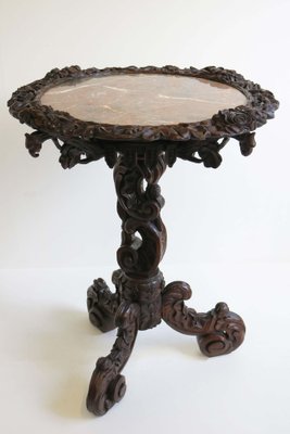 Antique 19th Century Black Forest Side / End Table in Carved Oak & Marble Top, 1870-WIP-2041264