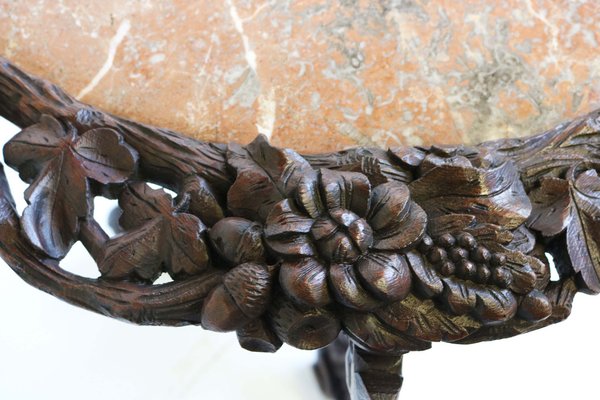 Antique 19th Century Black Forest Side / End Table in Carved Oak & Marble Top, 1870-WIP-2041264