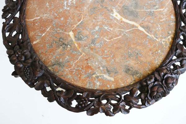 Antique 19th Century Black Forest Side / End Table in Carved Oak & Marble Top, 1870-WIP-2041264