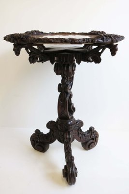 Antique 19th Century Black Forest Side / End Table in Carved Oak & Marble Top, 1870-WIP-2041264