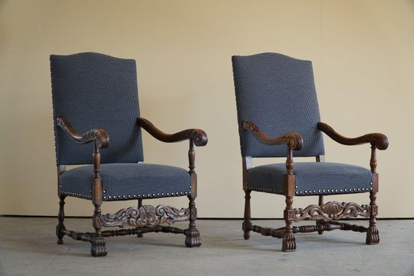 Antique 19th Century Danish Baroque Carved High Back Armchairs, Set of 2-MXF-1372831