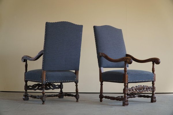 Antique 19th Century Danish Baroque Carved High Back Armchairs, Set of 2-MXF-1372831