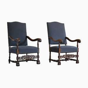 Antique 19th Century Danish Baroque Carved High Back Armchairs, Set of 2-MXF-1372831