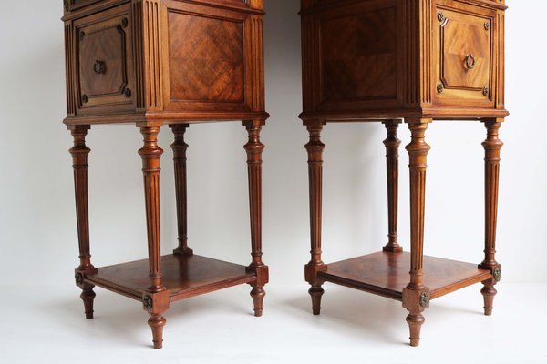 Antique 19th Century French Bedside Tables in Walnut, Marble & Bronze, 1870, Set of 2-WIP-2041215