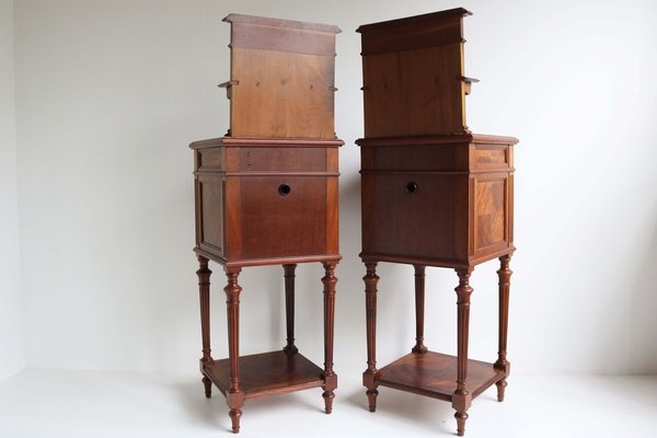 Antique 19th Century French Bedside Tables in Walnut, Marble & Bronze, 1870, Set of 2-WIP-2041215