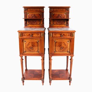 Antique 19th Century French Bedside Tables in Walnut, Marble & Bronze, 1870, Set of 2-WIP-2041215