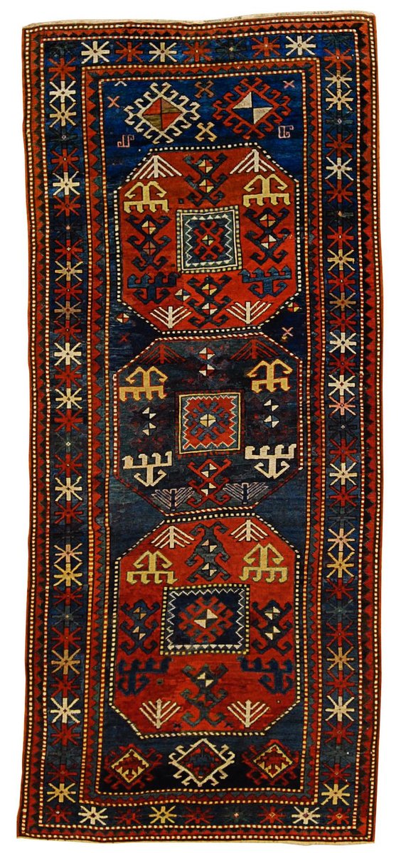 Antique 19th Century Kazak Hand-Knotted Chajli Rug