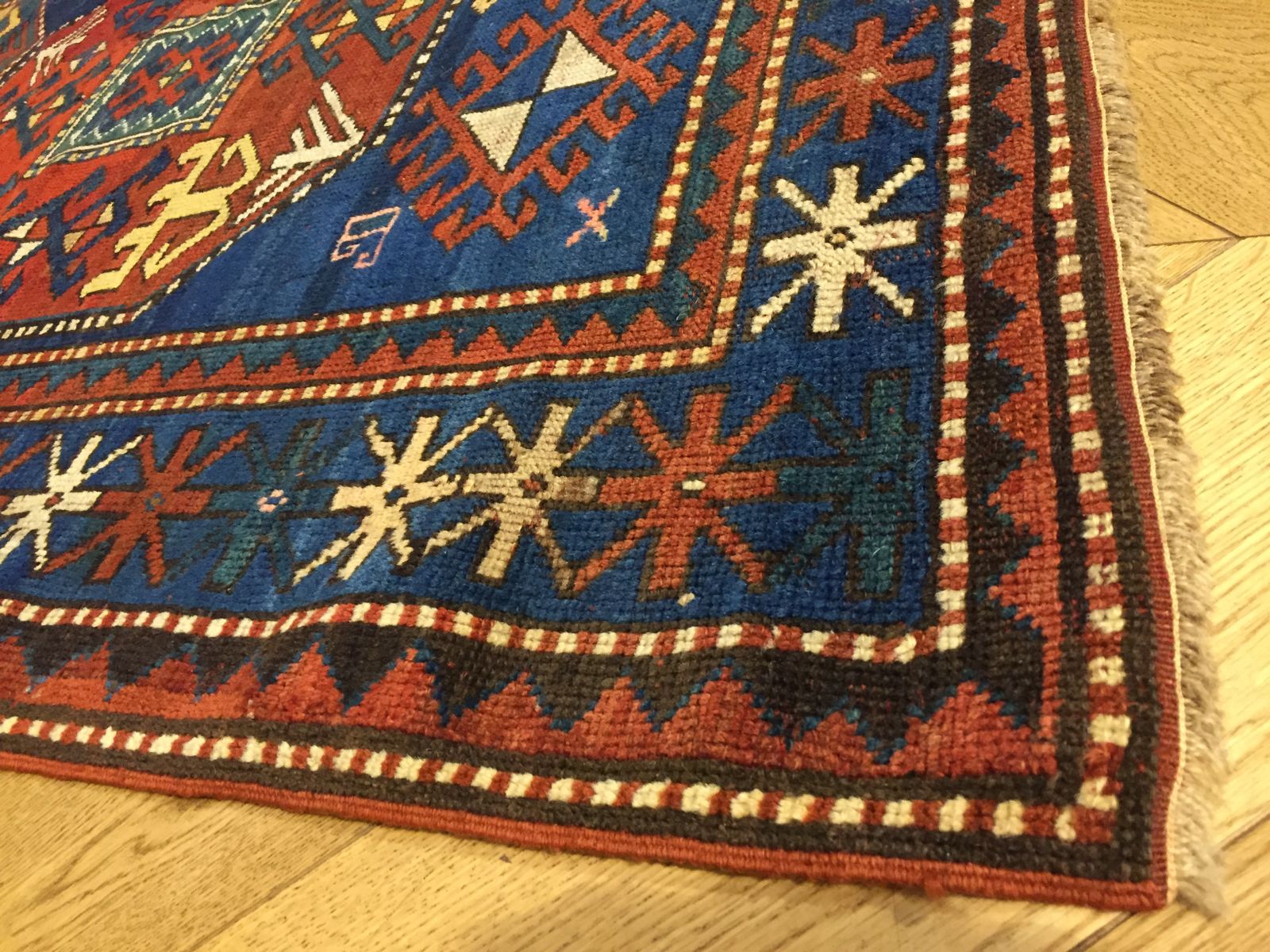 Antique 19th Century Kazak Hand-Knotted Chajli Rug