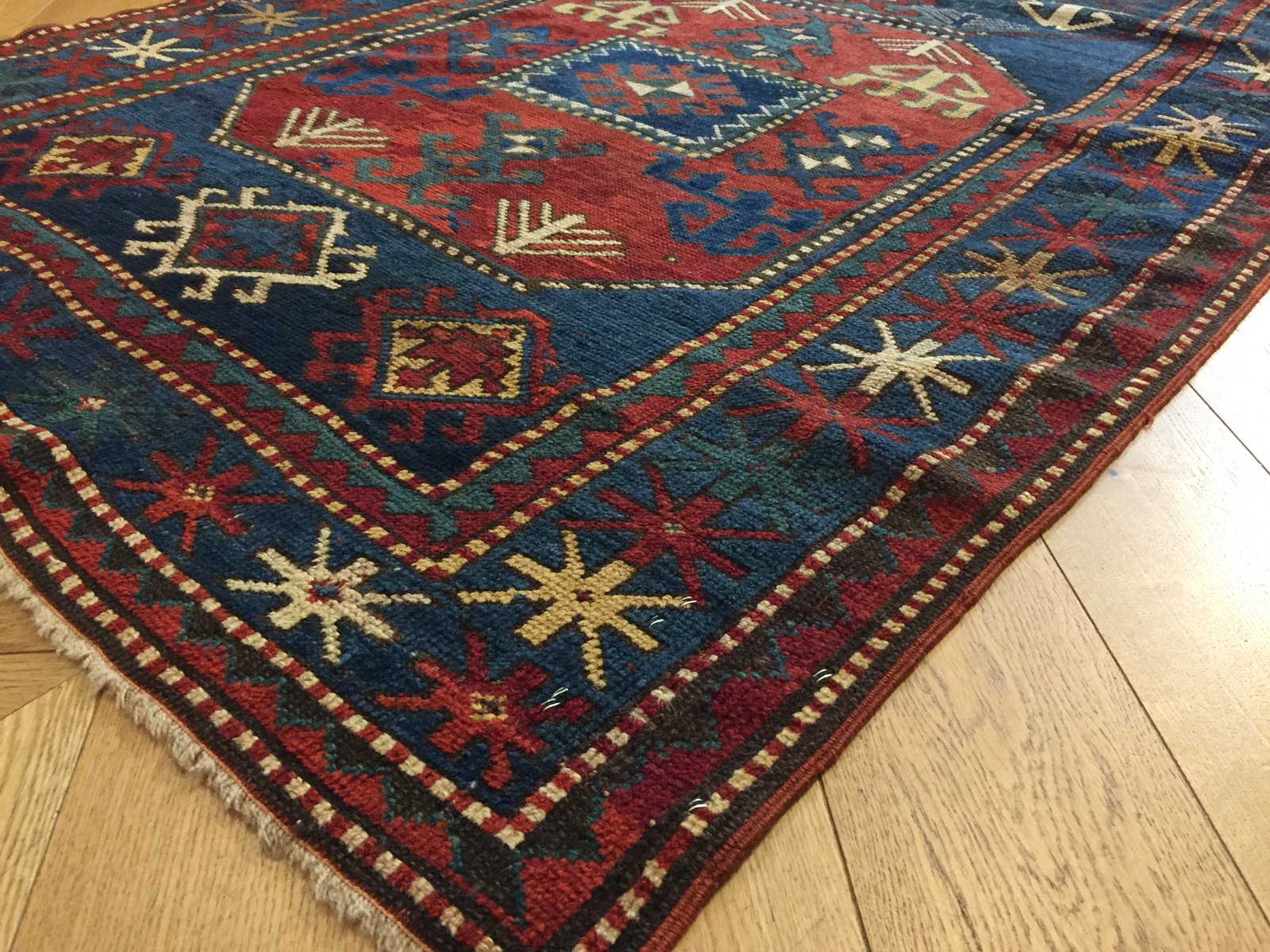 Antique 19th Century Kazak Hand-Knotted Chajli Rug