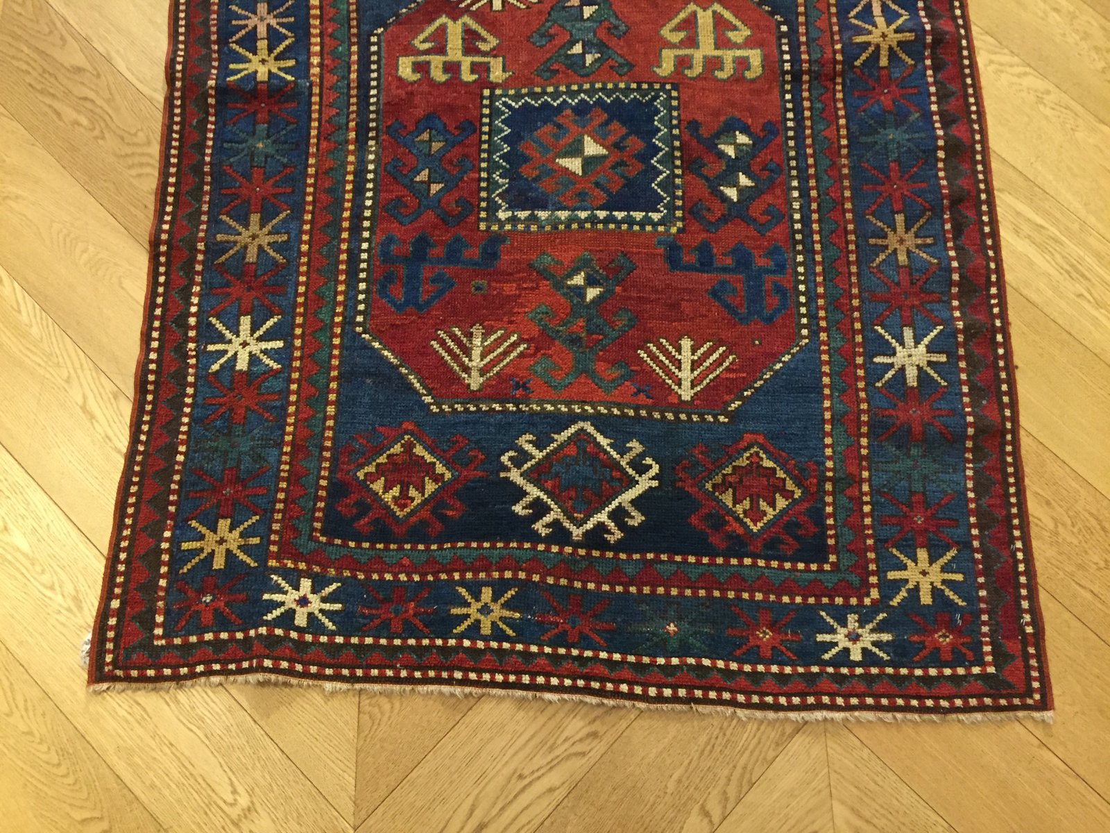 Antique 19th Century Kazak Hand-Knotted Chajli Rug