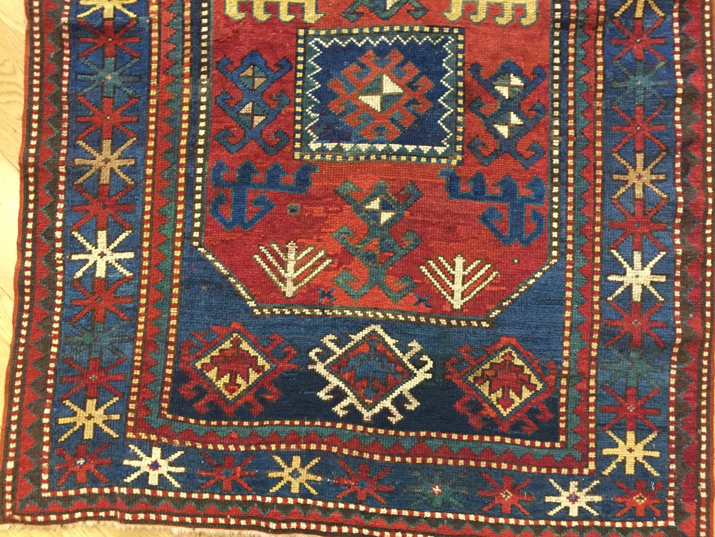 Antique 19th Century Kazak Hand-Knotted Chajli Rug