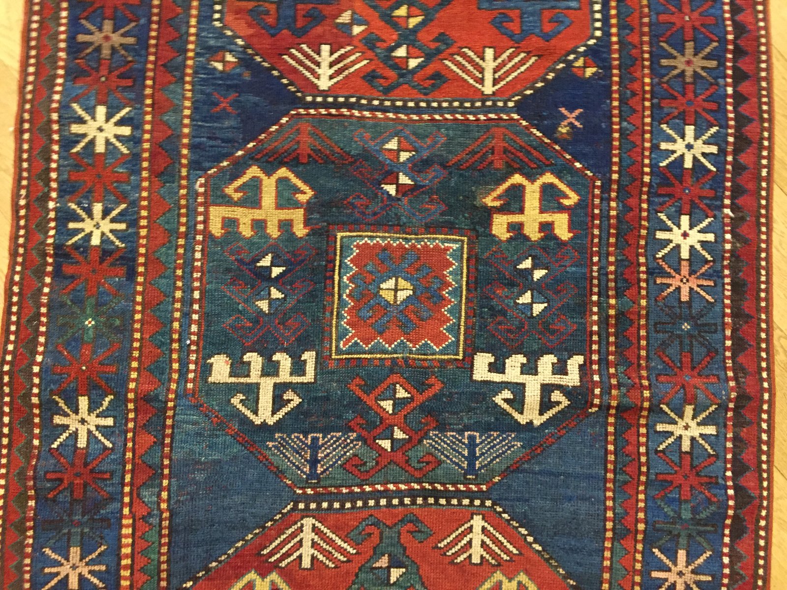 Antique 19th Century Kazak Hand-Knotted Chajli Rug