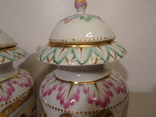 Antique 19th Century Lidded Porcelain Urn Vases from Capodimonte, Italy, Set of 2-AWL-1332316