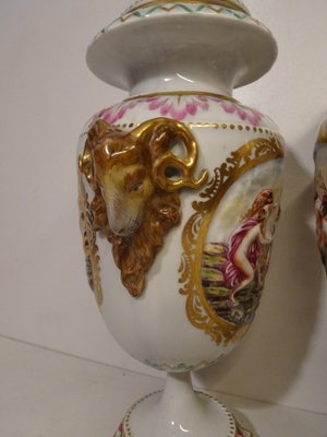 Antique 19th Century Lidded Porcelain Urn Vases from Capodimonte, Italy, Set of 2-AWL-1332316