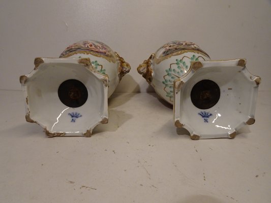 Antique 19th Century Lidded Porcelain Urn Vases from Capodimonte, Italy, Set of 2-AWL-1332316