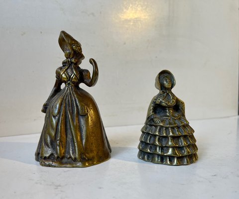 Antique 19th Century Victorian Brass Bells in Shape of Ladies, Set of 2-LCR-1107672