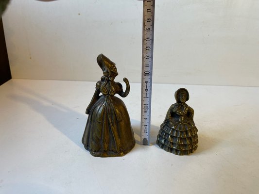 Antique 19th Century Victorian Brass Bells in Shape of Ladies, Set of 2-LCR-1107672